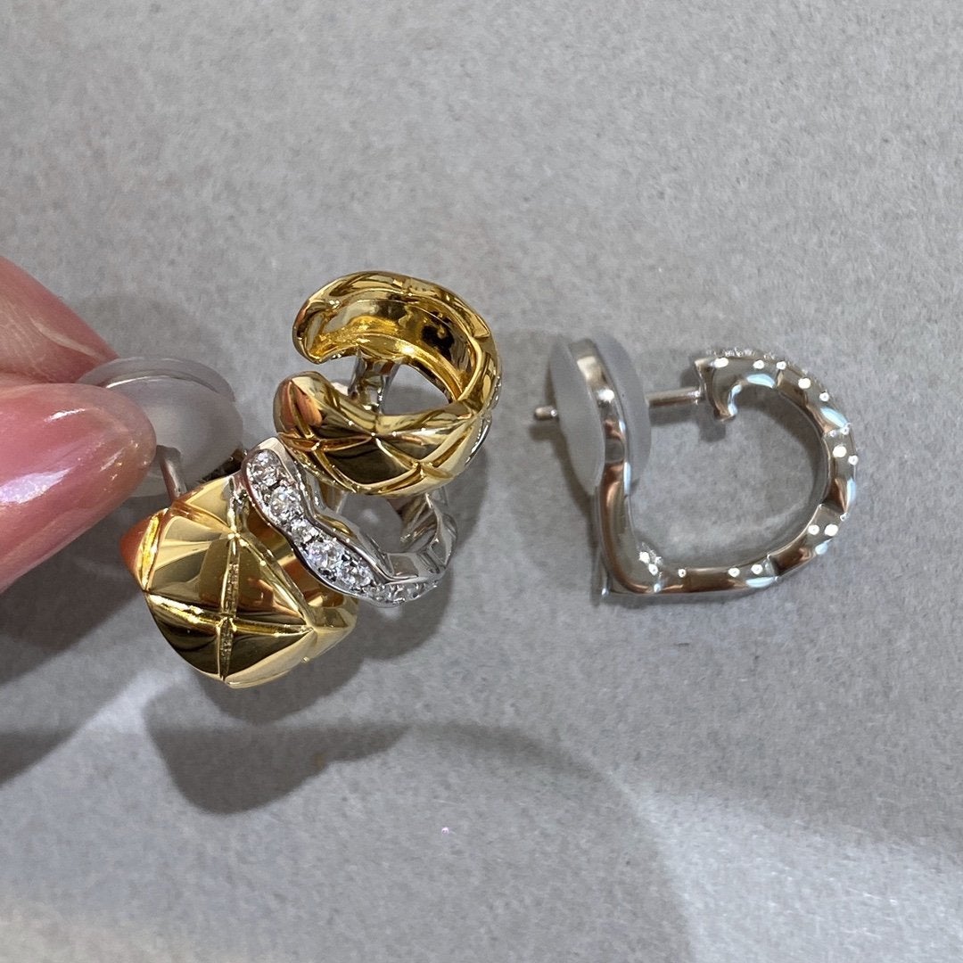 CRUSH EARRINGS QUILTED MOTIF PINK GOLD AND SILVER