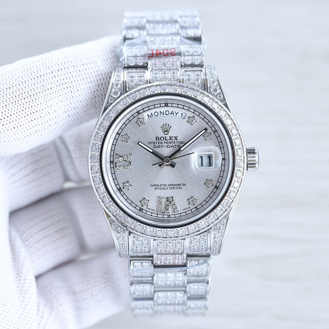 DAY-DATE 41 SILVER CUSTOM ALL DIAMOND