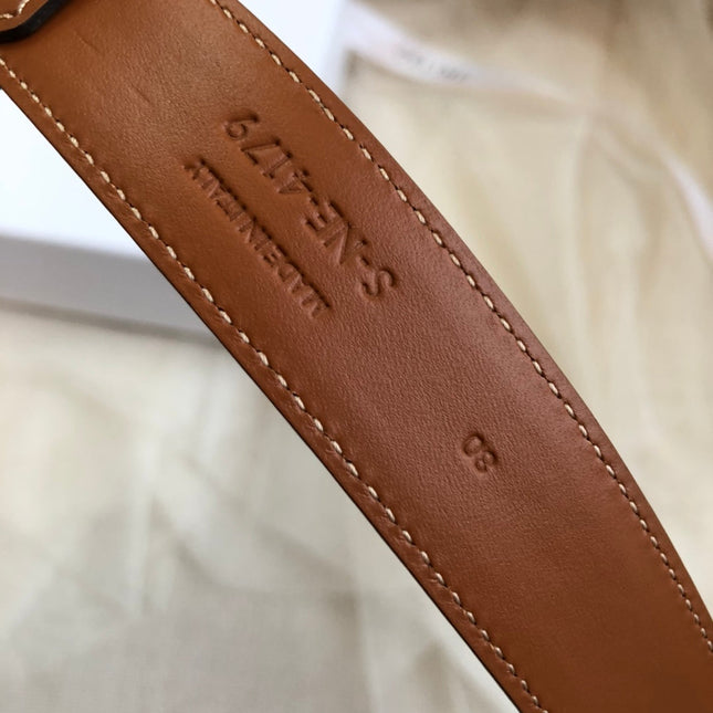 CELINE 25S TRIOMPHE BELT 25MM IN CARAMEL CALFSKIN GOLD HARDWARE 585858