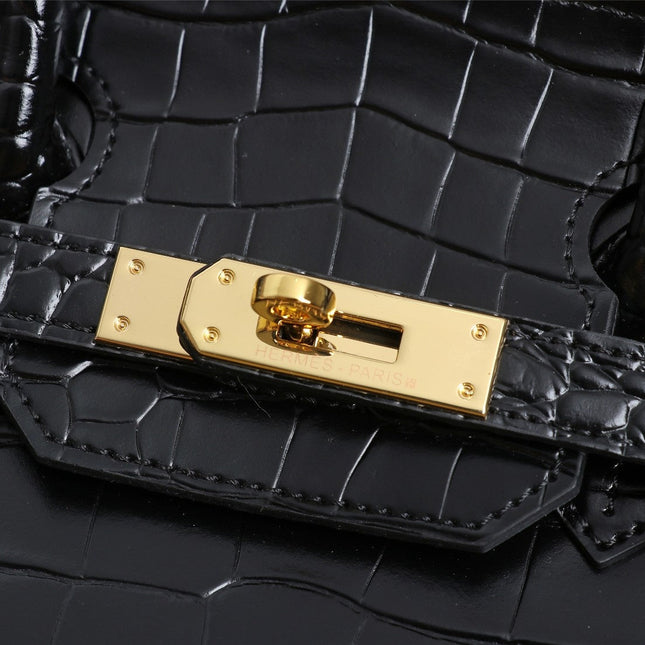 HM BIRKIN BAG 30 ALLIGATOR MOTIF BLACK CALFSKIN