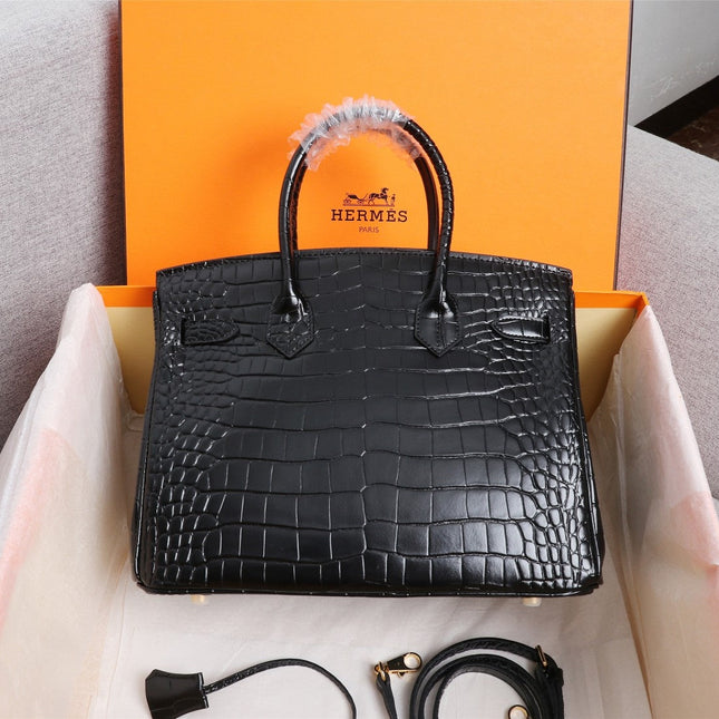 HM BIRKIN BAG 30 ALLIGATOR MOTIF BLACK CALFSKIN
