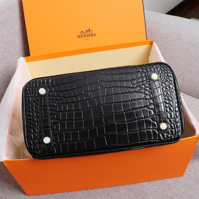 HM BIRKIN BAG 30 ALLIGATOR MOTIF BLACK CALFSKIN
