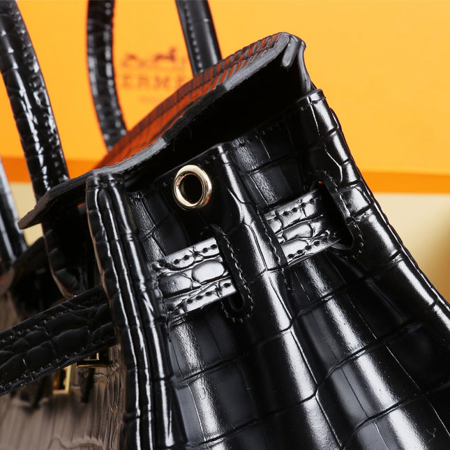 HM BIRKIN BAG 30 ALLIGATOR MOTIF BLACK CALFSKIN