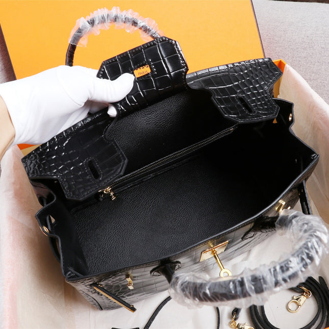 HM BIRKIN BAG 30 ALLIGATOR MOTIF BLACK CALFSKIN