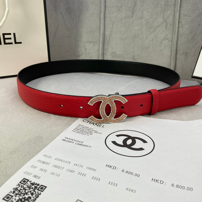 CC 26S BELT 30 MM IN RED CALFSKIN STONE EMBELLISHED SILVER TONE 661123