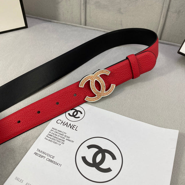 CC 26S BELT 30 MM IN RED CALFSKIN STONE EMBELLISHED SILVER TONE 661123
