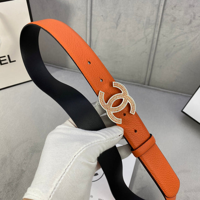 CC 26S BELT 30 MM IN ORANGE CALFSKIN STONE EMBELLISHED SILVER TONE 661125