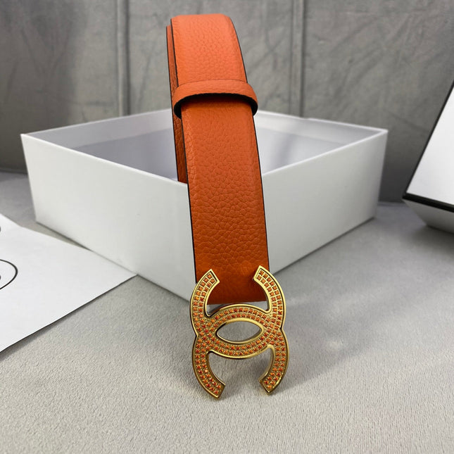 CC 26S BELT 30 MM IN ORANGE CALFSKIN STONE EMBELLISHED GOLD TONE 661125