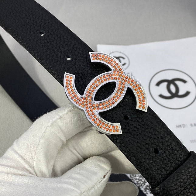CC 26S BELT 30 MM IN BLACK CALFSKIN STONE EMBELLISHED SILVER TONE 661126