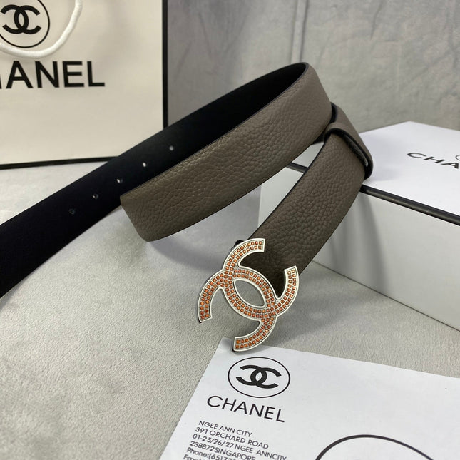 CC 26S BELT 30 MM IN TAUPE CALFSKIN STONE EMBELLISHED SILVER-TONE 661127