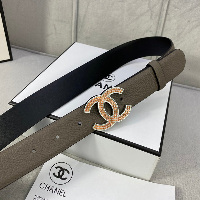 CC 26S BELT 30 MM IN TAUPE CALFSKIN STONE EMBELLISHED SILVER-TONE 661127