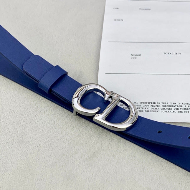 DIOR 25S BELT 20 MM IN NAVY BLUE CALFSKIN WITH SILVER HARDWARE 590778