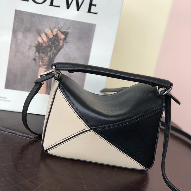 LOE MINI 18 PUZZLE BAG IN WHITE MIX BLACK CALFSKIN
