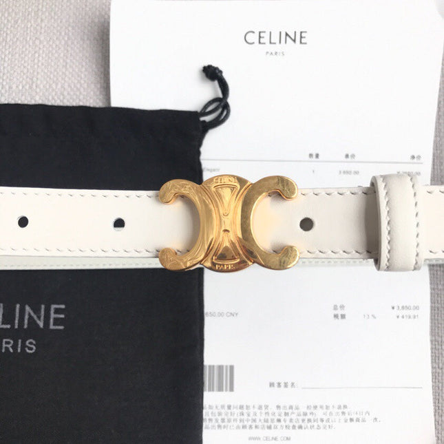 TRIOMPHE BELT IN WHITE CALFSKIN GOLD HARDWARE 567874