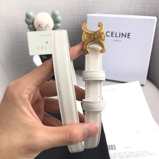 TRIOMPHE BELT IN WHITE CALFSKIN GOLD HARDWARE 567874
