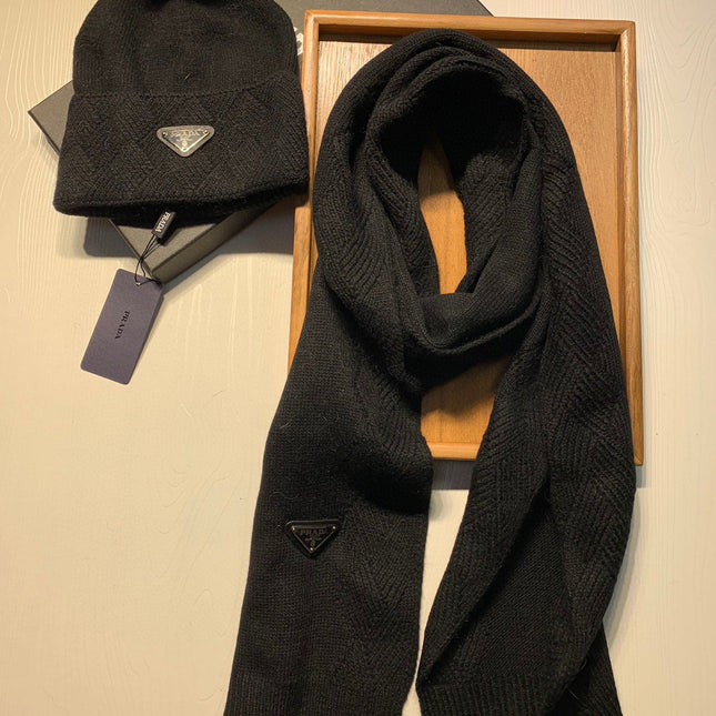 SET SCARF AND HAT IN BLACK WOOL AND RABBIT FUR 416369