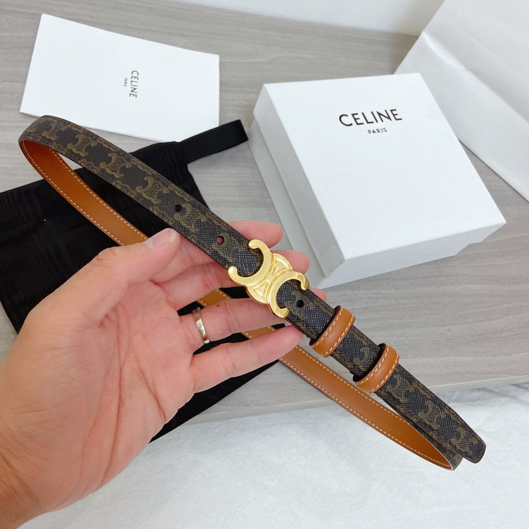 TRIOMPHE 18MM REVERSIBLE IN DARK BROWN MONOGRAM CALFSKIN AND BROWN CALFSKIN WITH GOLD BUCKLE