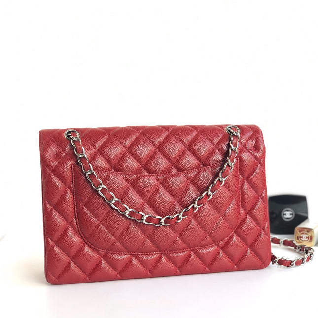 FLAP BAG JUMBO 30CM RED CAVIAR SILVER HARDWARE