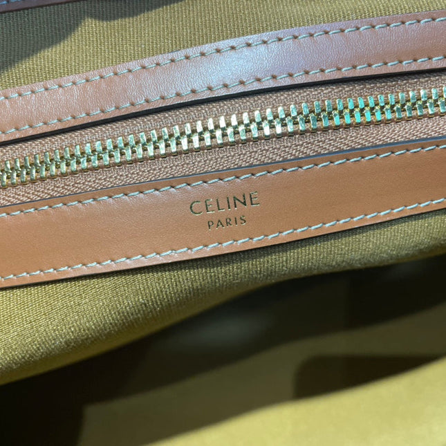 CELINE 25S HORIZONTAL CABAS 43MM IN BLACK TRIOMPHE CANVAS AND TAN BROWN CALFSKIN