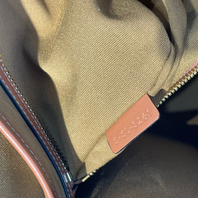 CELINE 25S HORIZONTAL CABAS 43MM IN BLACK TRIOMPHE CANVAS AND TAN BROWN CALFSKIN
