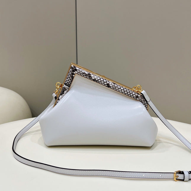 FENDI FIRST SMALL 26 WHITE LEATHER BAG WITH EXOTIC DETAILS
