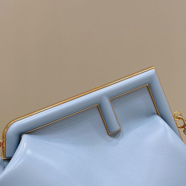 FENDI FIRST SMALL 32 IN LIGHT BLUE NAPPA LEATHER BAG GOLD HARDWARE