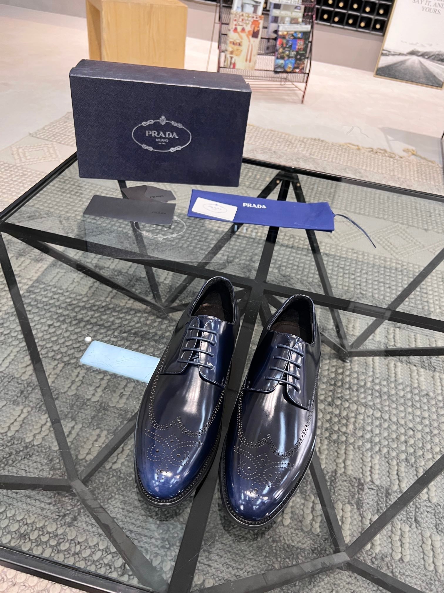 PRA BRUSHED AEGEAN BLUE LEATHER DERBY BROGUE SHOES
