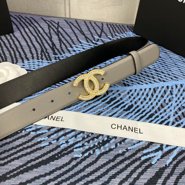 CHANEL 25S BELT 30 MM IN GREY CALFSKIN WITH GOLD HARDWARE 615093