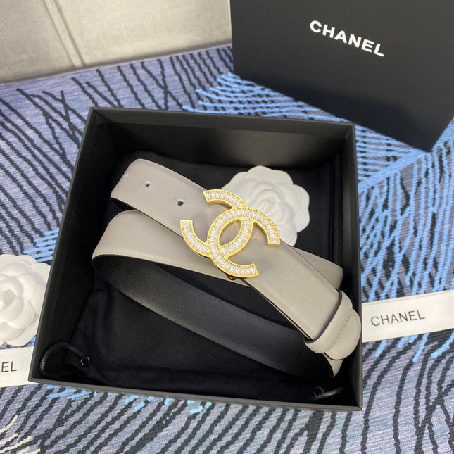 CHANEL 25S BELT 30 MM IN GREY CALFSKIN WITH GOLD HARDWARE 615093