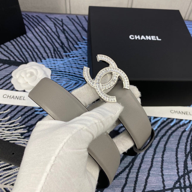 CHANEL 25S BELT 30 MM IN GREY CALFSKIN WITH SILVER HARDWARE 615093