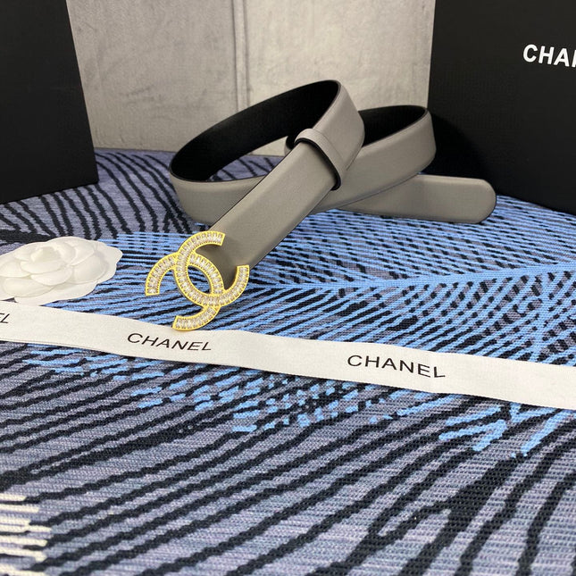 CHANEL 25S BELT 30 MM IN GREY CALFSKIN WITH GOLD HARDWARE 615093