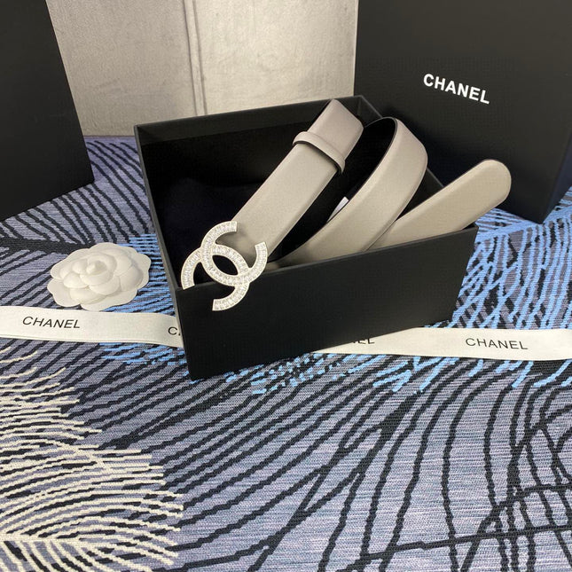 CHANEL 25S BELT 30 MM IN GREY CALFSKIN WITH SILVER HARDWARE 615093