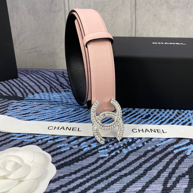 CHANEL 25S BELT 30 MM IN LIGHT PINK CALFSKIN WITH SILVER HARDWARE 615095