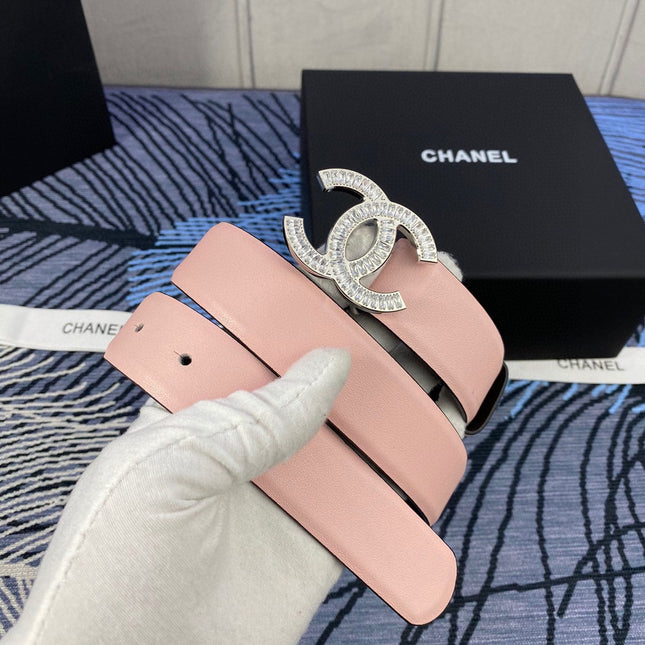 CHANEL 25S BELT 30 MM IN LIGHT PINK CALFSKIN WITH SILVER HARDWARE 615095