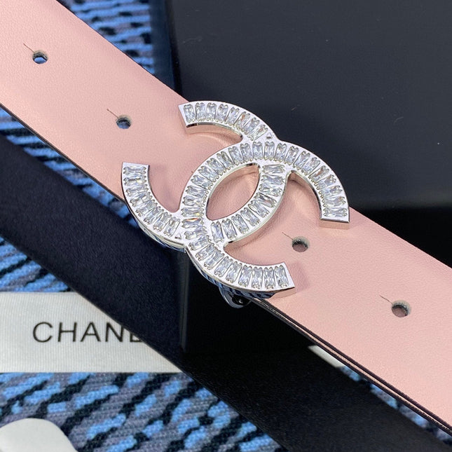 CHANEL 25S BELT 30 MM IN LIGHT PINK CALFSKIN WITH SILVER HARDWARE 615095
