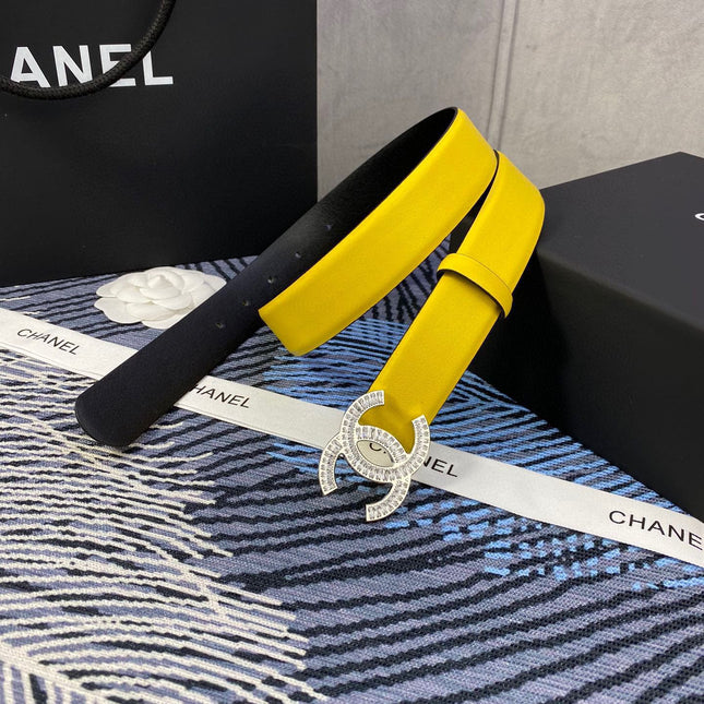 CHANEL 25S BELT 30 MM IN YELLOW CALFSKIN WITH SILVER HARDWARE 615096