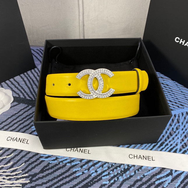 CHANEL 25S BELT 30 MM IN YELLOW CALFSKIN WITH SILVER HARDWARE 615096