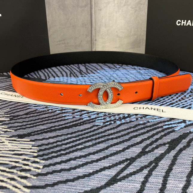 CHANEL 25S BELT 30 MM IN ORANGE CALFSKIN WITH SILVER HARDWARE 615097