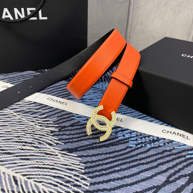 CHANEL 25S BELT 30 MM IN ORANGE CALFSKIN WITH GOLD HARDWARE 615097