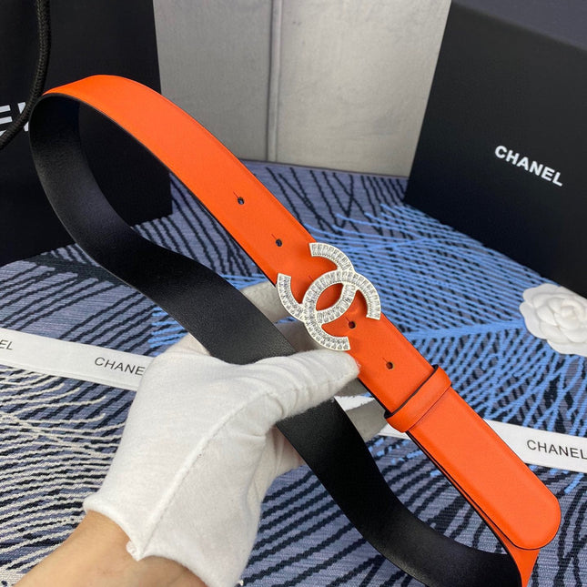 CHANEL 25S BELT 30 MM IN ORANGE CALFSKIN WITH GOLD HARDWARE 615097