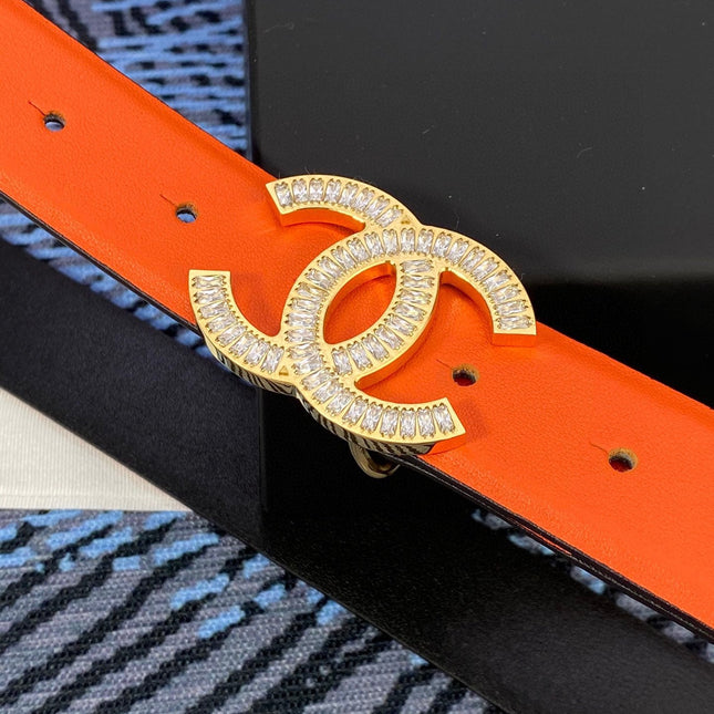 CHANEL 25S BELT 30 MM IN ORANGE CALFSKIN WITH GOLD HARDWARE 615097