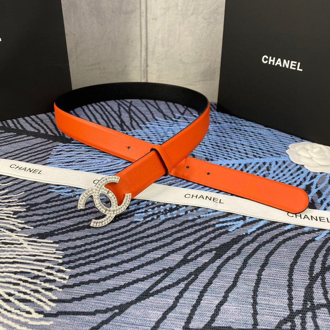 CHANEL 25S BELT 30 MM IN ORANGE CALFSKIN WITH SILVER HARDWARE 615097