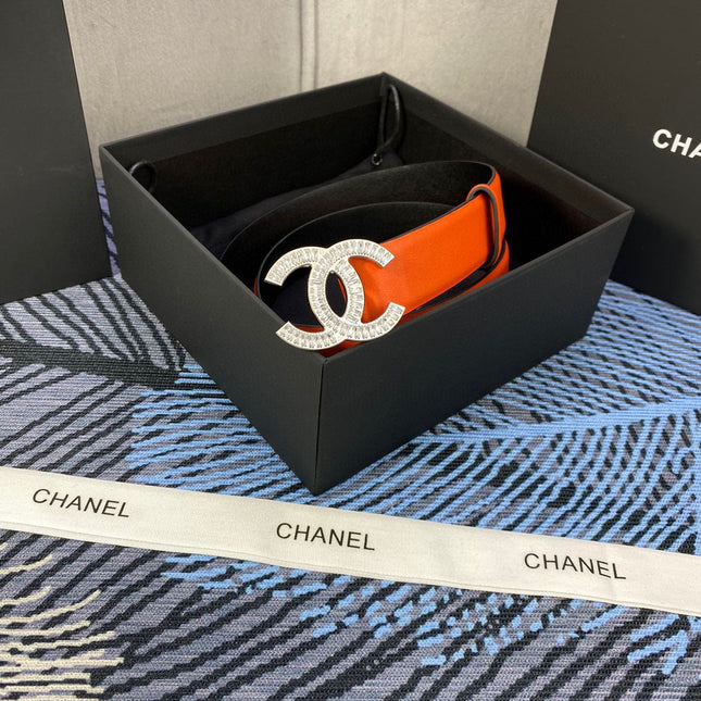 CHANEL 25S BELT 30 MM IN ORANGE CALFSKIN WITH GOLD HARDWARE 615097
