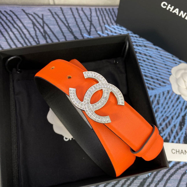 CHANEL 25S BELT 30 MM IN ORANGE CALFSKIN WITH SILVER HARDWARE 615097