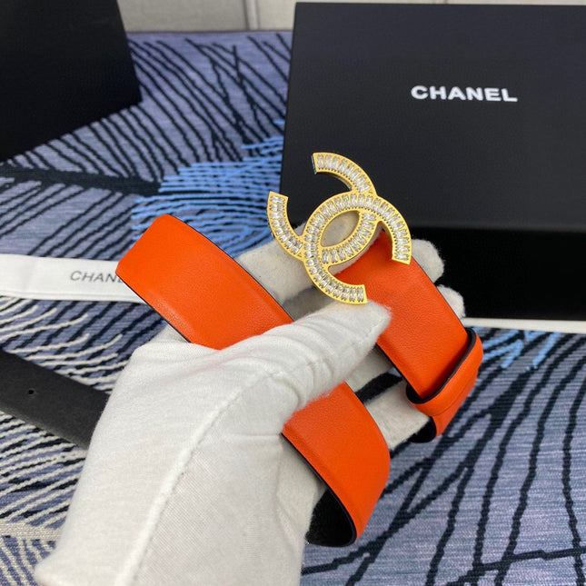CHANEL 25S BELT 30 MM IN ORANGE CALFSKIN WITH GOLD HARDWARE 615097