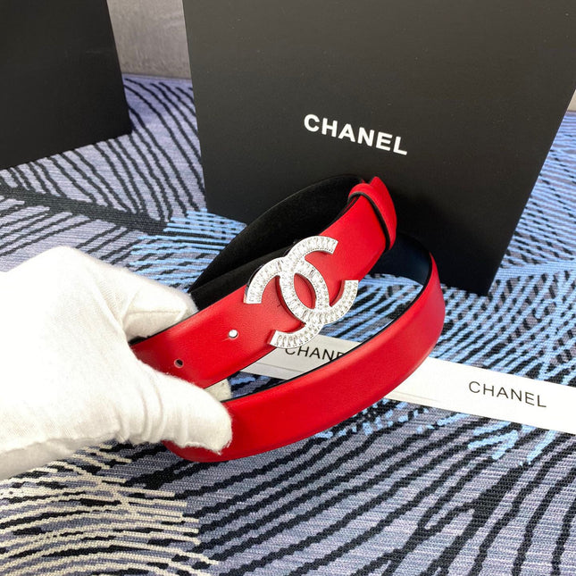 CHANEL 25S BELT 30 MM IN RED CALFSKIN WITH SILVER HARDWARE 615099