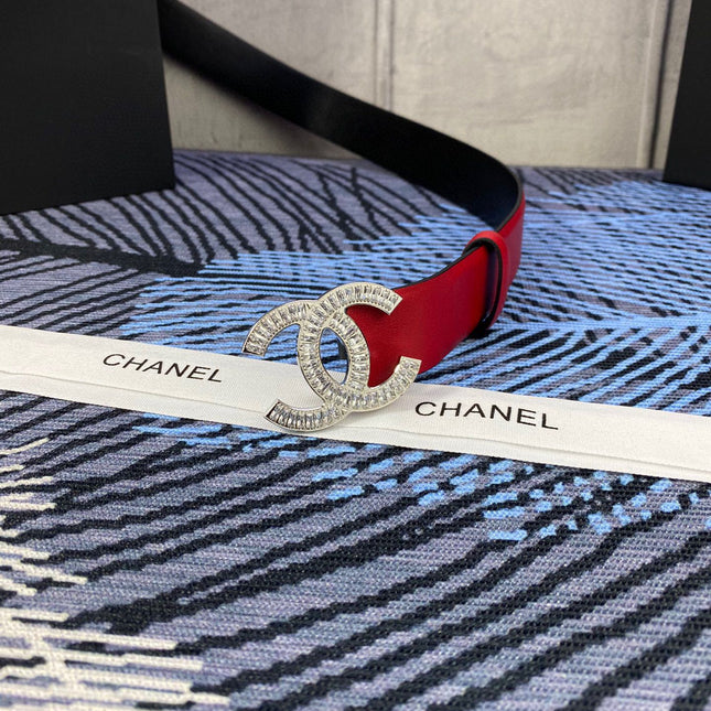 CHANEL 25S BELT 30 MM IN RED CALFSKIN WITH SILVER HARDWARE 615099