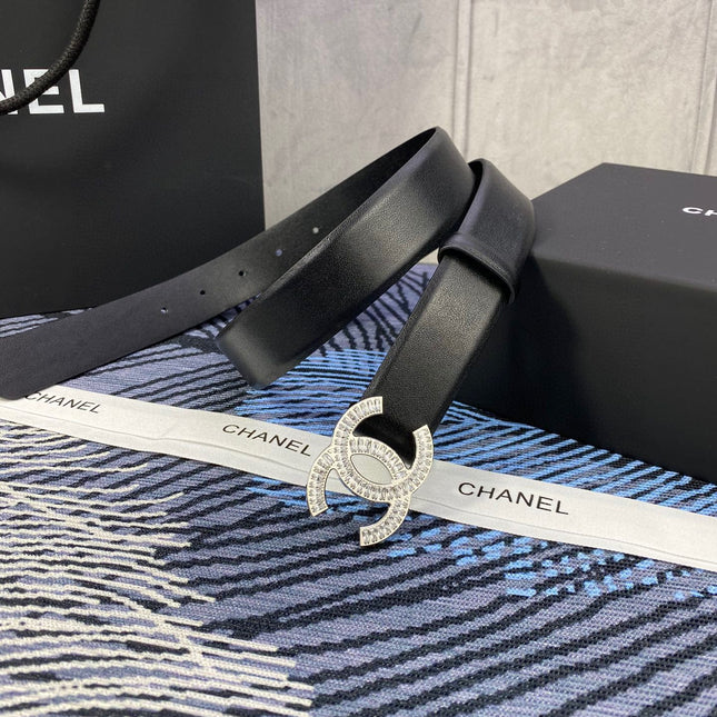 CHANEL 25S BELT 30 MM IN BLACK CALFSKIN WITH SILVER HARDWARE 615100