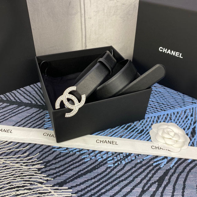 CHANEL 25S BELT 30 MM IN BLACK CALFSKIN WITH SILVER HARDWARE 615100