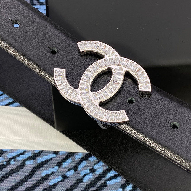 CHANEL 25S BELT 30 MM IN BLACK CALFSKIN WITH SILVER HARDWARE 615100